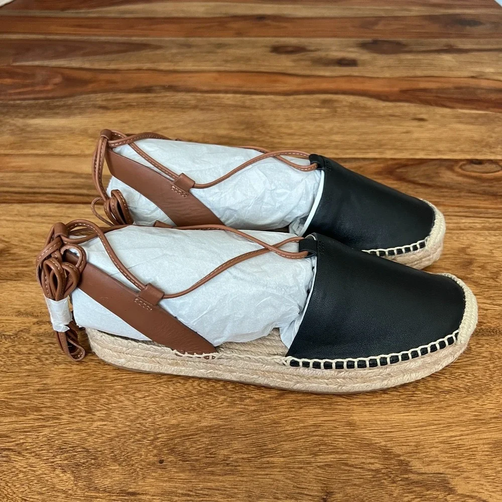 Coach Rita Espadrille Sandals – Black/Tan Leather Lace-Up Flats Size 5.5 - Picture 7 of 11